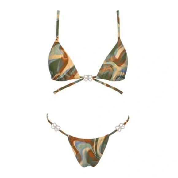 Green Multi Butterfly Dreamy 2PC Sexy Bikini Swimsuit Set - Picture 6 of 6
